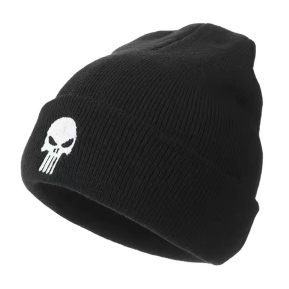 NWOT embroidered skull beanie - black and white - Picture 2 of 2